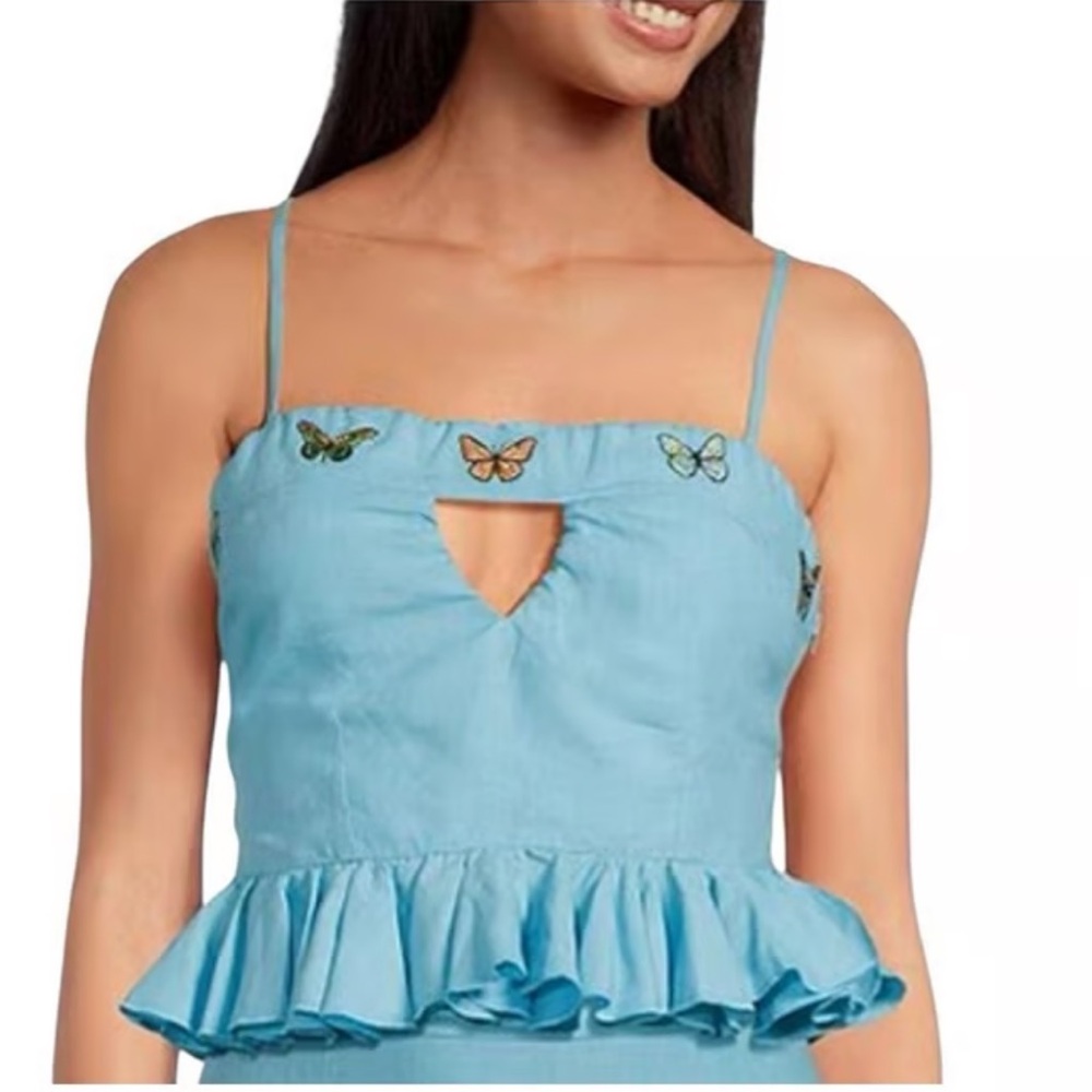 Fanm Mon
Marion Front Keyhole Embroidered Strapless Coordinating Peplum Top